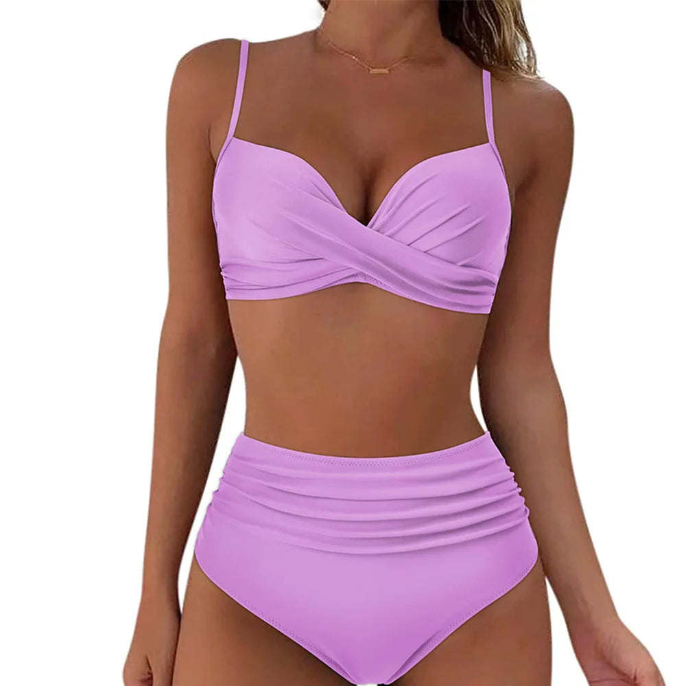 Women's V-Neck Bikini Set - Tummy Control Swimwear