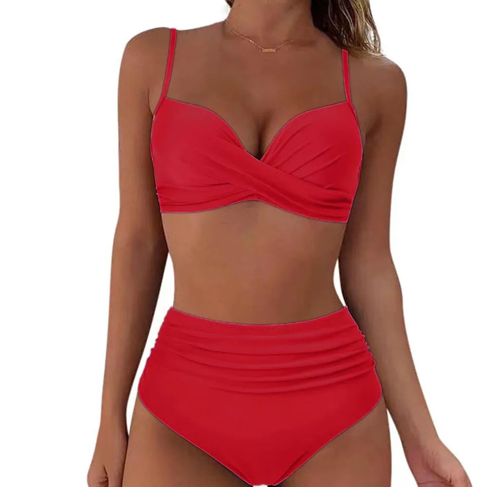 Women's V-Neck Bikini Set - Tummy Control Swimwear